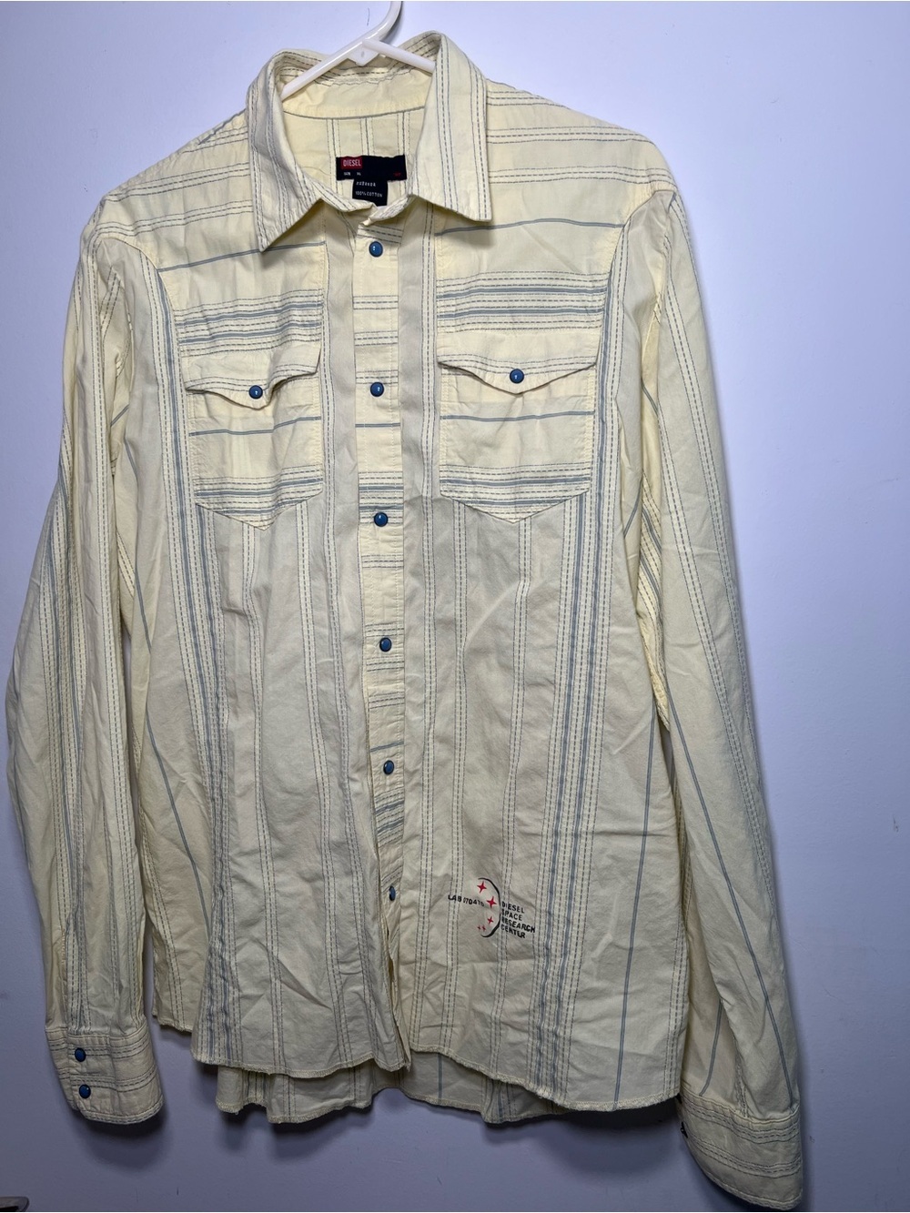 Diesel Space Research Center Yellow Striped Snap Button Shirt XL Y2K Utility - Picture 4 of 15